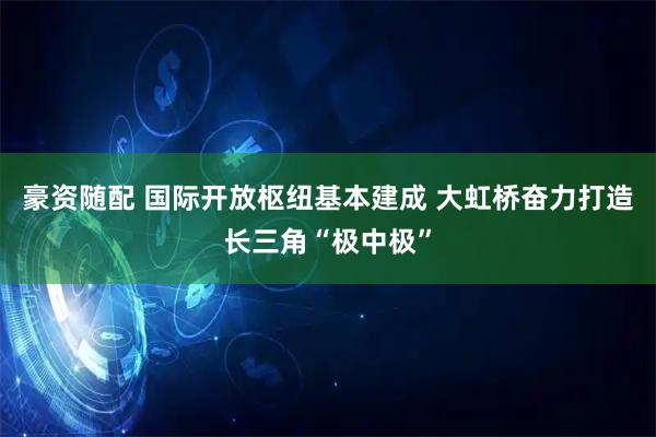 豪资随配 国际开放枢纽基本建成 大虹桥奋力打造长三角“极中极”